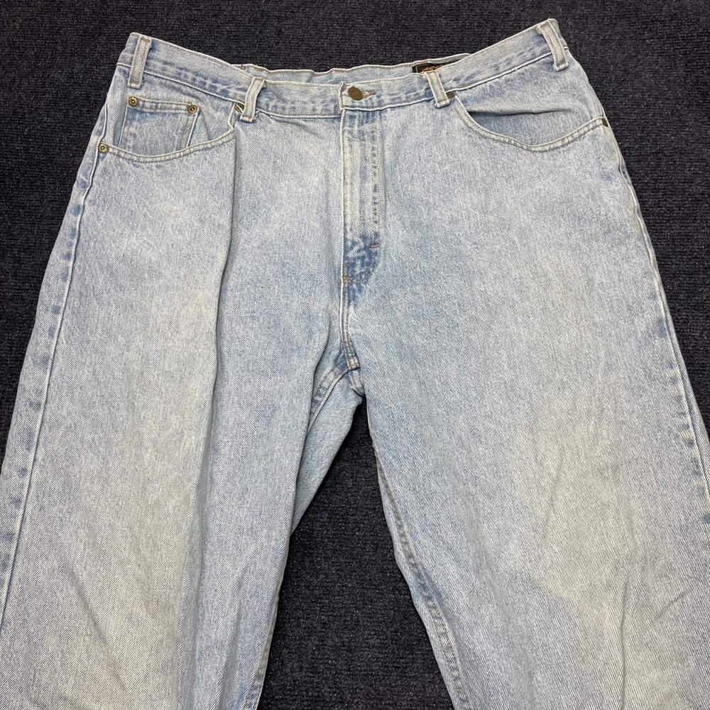Vintage 90s Eddie Bauer Jeans Mens 38x28 Light Wash Blue Denim Straight Leg